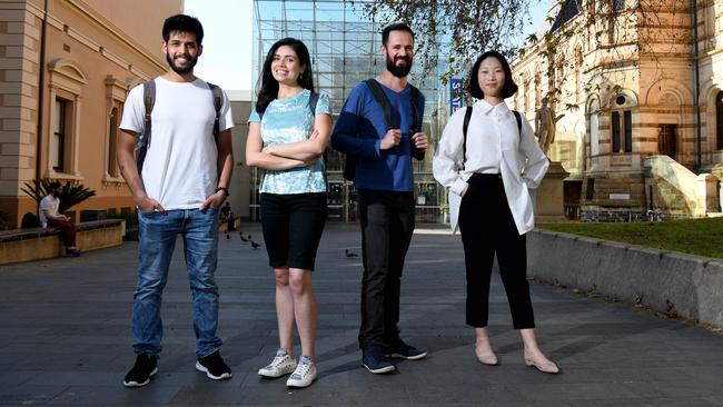 International students Dhanush Manne from India; Karen Figueroa from Colombia; Aguinaldo Nunes from Brazil and Xinyu Du from China. Picture: Tricia Watkinson