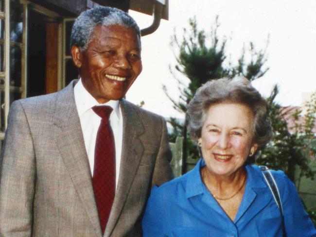 Veteran anti-apartheid activist Helen Suzman with Nelson Mandela in 1990.