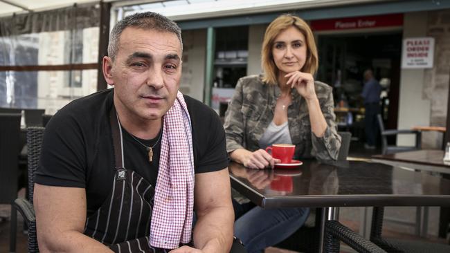 Alfonso’s Continental owners Nino and Anna Castello prepare to close their Hutt St restaurant. Picture: Mike Burton/AAP