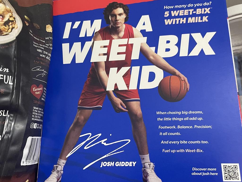 Josh Giddey on the back of a Weet-Bix box. Picture: Reddit