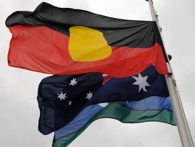 Three Australian flags the Torres Strait, Australia and Aboriginal flags