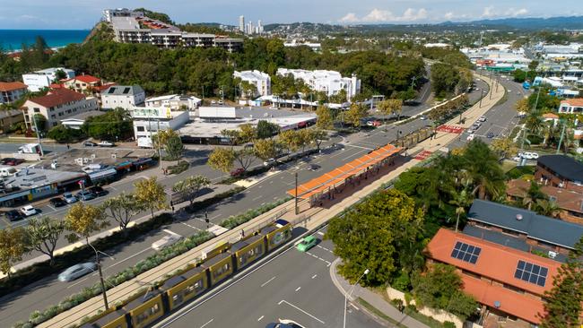 An image of how light rail will look at Nobby Beach.