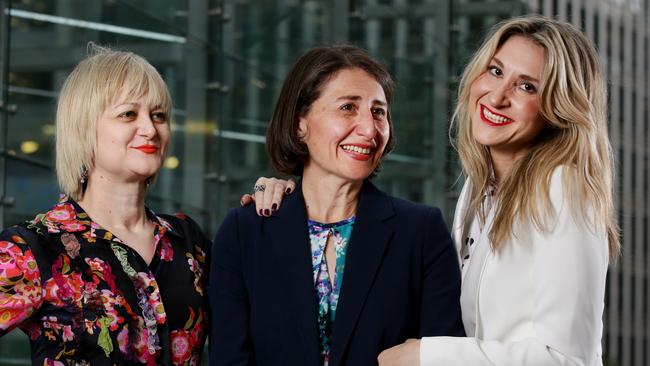 NSW Premier Gladys Berejiklian with her sisters Rita (left) and Mary. Picture: Jonathan Ng