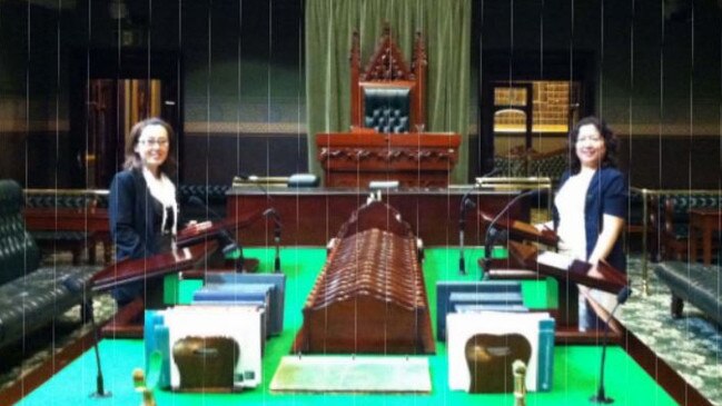 Maggie Logan, nee Wang (in glasses), visiting NSW Parliament House in Sydney. She and Daryl Maguire are now charged as part of an alleged migration scheme Picture: ICAC