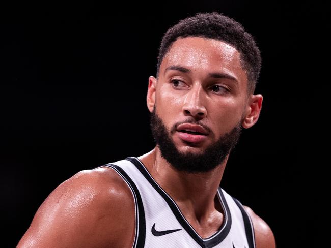 NEW YORK, NEW YORK - OCTOBER 16: Ben Simmons #10 of the Brooklyn Nets looks on during the fourth quarter of the preseason game against the Philadelphia 76ers at Barclays Center on October 16, 2023 in New York City. NOTE TO USER: User expressly acknowledges and agrees that, by downloading and or using this photograph, User is consenting to the terms and conditions of the Getty Images License Agreement. (Photo by Dustin Satloff/Getty Images)