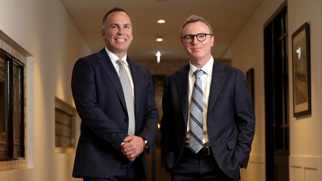 Soul Patterson CEO Todd Barlow, left, and Brickworks CEO Mark Eleanor. Picture: Jane Dempster