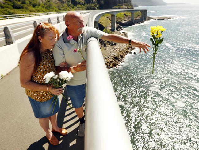 Ivan Milat’s brother Bill and sister-in-law Carol at Wollongong’s Sea Cliff Bridge where the backpacker’s ashes were scattered in a family ceremony late last year. Picture: Sam Ruttyn