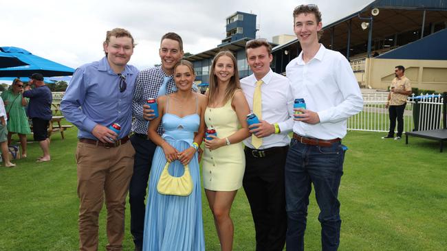 Jules Hockey, Hugh McKenzie, Nyah Lennox, Gemma Vowles, Will Porter and Tyler Baker attend the Ballarat Cup. Picture: Brendan Beckett