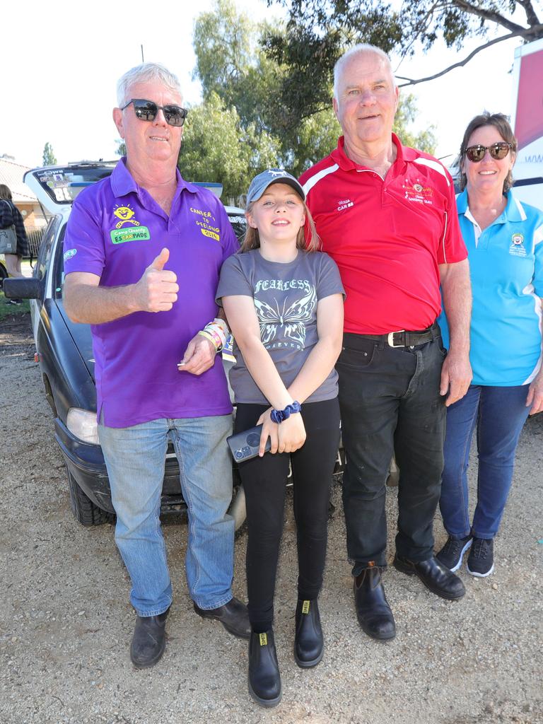 Left to right: Geelong resident Graeme McMahon has been competing for 16 yrs, Tilly for 10 , and Sue McLachlan and Warren Clarkson have been competing for 13 years. Picture: Mark Wilson