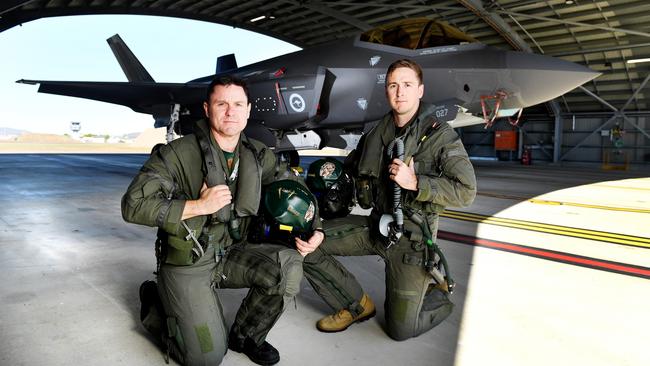 Best of 2022. FLTLT Sam Thomson and SQNLDR Chris Baker in front of a F-35 A Lightning II, are in Townsville for combat flight training. Picture: Shae Beplate.