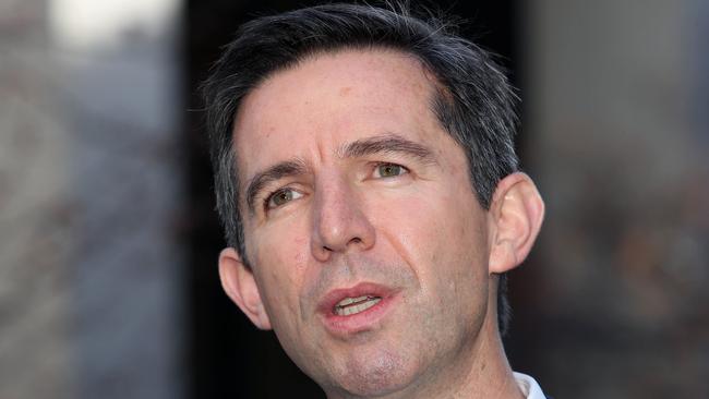 Acting Treasurer Simon Birmingham during a doorstop in Canberra to respond to the Shadow TreasurerÕs  Jim Chalmers Press Club address in Canberra. Picture Gary Ramage