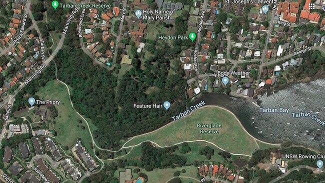 Riverglade Reserve, in Huntleys Cove, where bats have taken over in the bushland. Image: Google Maps