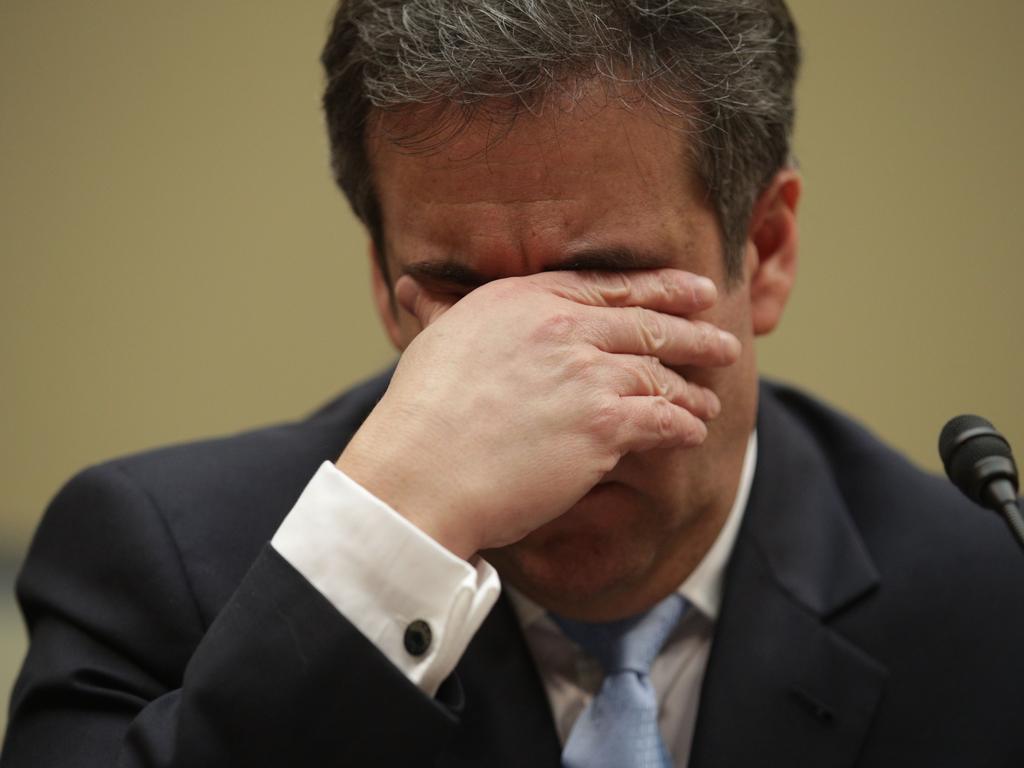 Michael Cohen in an emotional moment during his testimony. Picture: AFP 