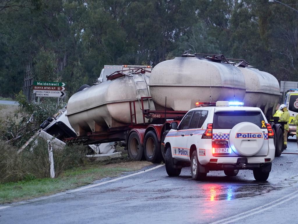 The scene of the Nanango crash where three people died. Picture: Andrew Hedgman