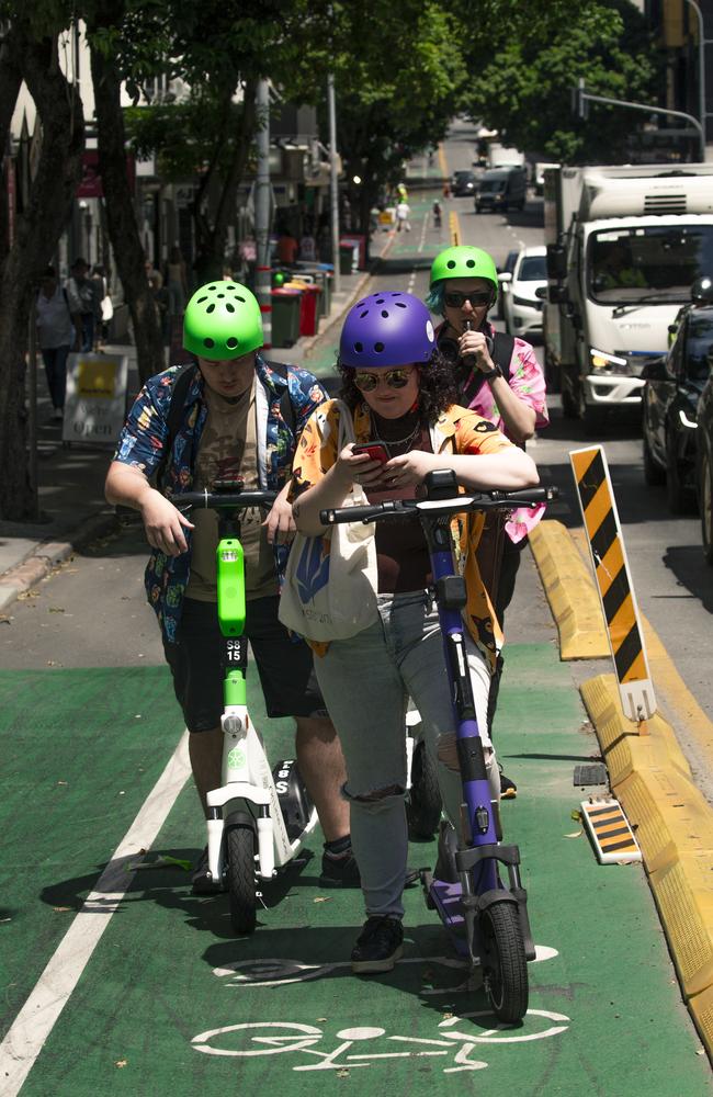 Lime e-scooters are in use already in Brisbane. Picture: NewsWire / Glenn Campbell