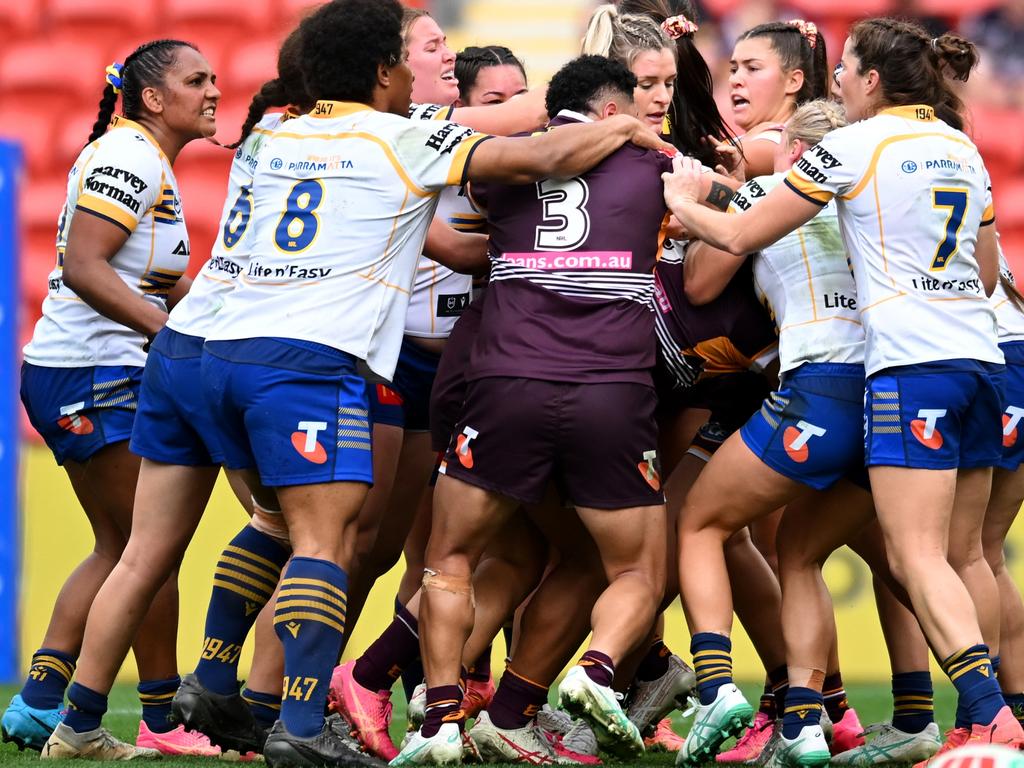 Tempers flare in the Broncos vs. Eels clash. Picture: Albert Perez/Getty Images