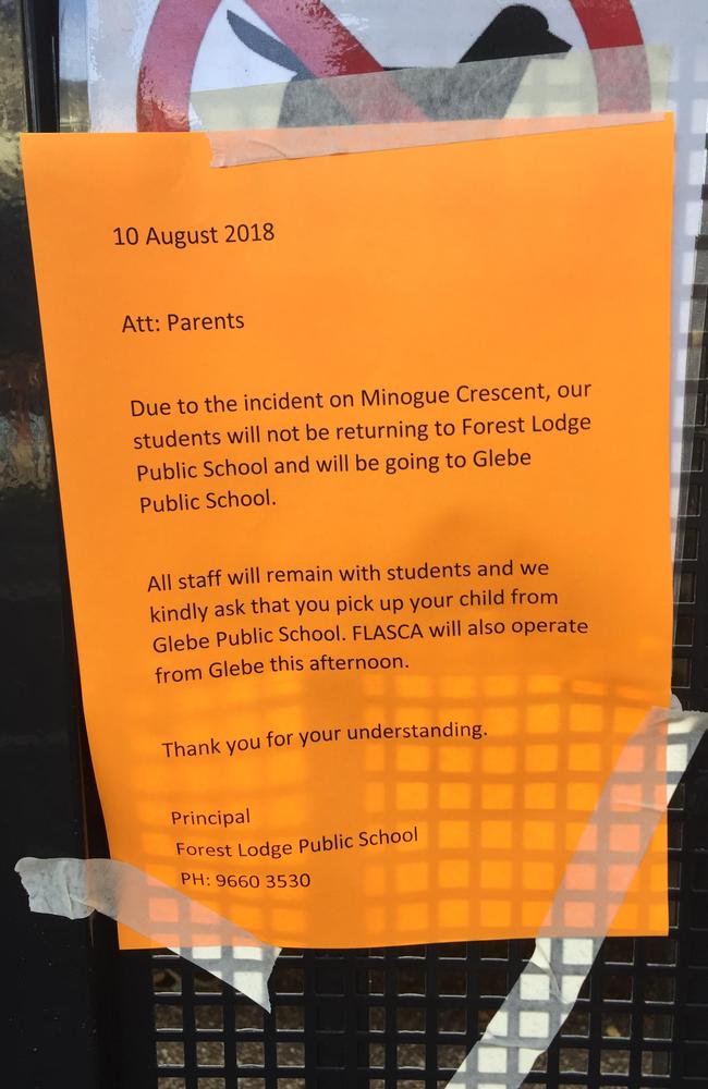 Notice to parents at Forest Lodge Public School. Picture: Derrick Krusche