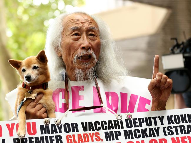 Danny Lim at the protest. Picture: AAP Image/Danny Casey