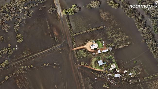 Eugowra in NSW's Central West is depicted underwater following the November 2022 floods. Aerial imagery by Nearmap.