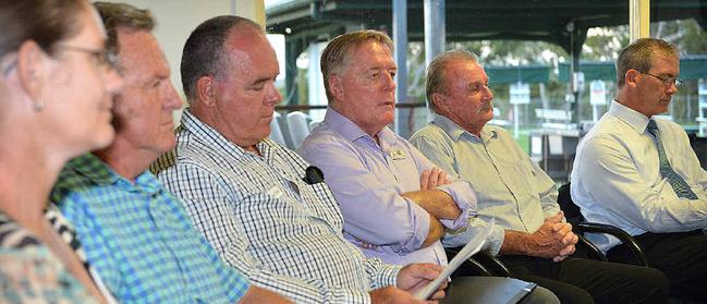 THE CONTENDERS: (From left) Jessica Milne, Derek Hume, Bevan Reibel, Mark McDonald, George Groth and Mick Curran at Tin Can Bay on Wednesday night.