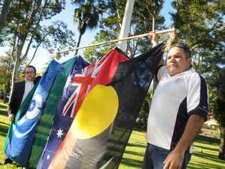 Mark Allan and Richard Mason launched NAIDOC Week with flying flags. Picture: Renee Pilcher