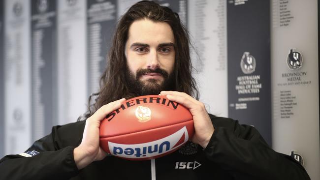 Brodie Grundy poses for a portrait during a Collingwood Magpies AFL media and training session at the Holden Centre in Melbourne, Monday, September 16, 2019. (AAP Image/Scott Barbour) NO ARCHIVING