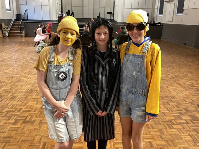St Kilian's Primary School students Willow Talbot, Milly Rose McMahon and Ivy Pinner dressed up for Book Week. Picture: Gianni Francis.