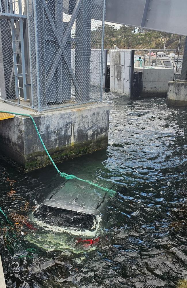 Silver Mitsubishi drove into water from Bruny Island ferry terminal dock. Picture: Tasmania Police