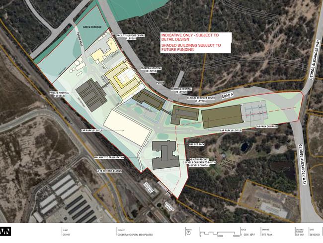 Map showing the hospital planned to be built in Coomera by 2027, and where future expansion may take place.