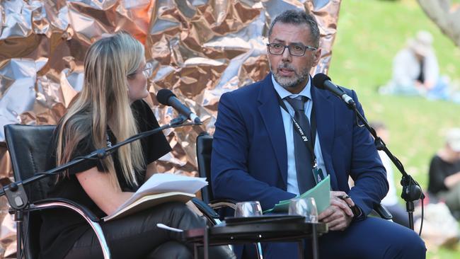 Adelaide Writers Festival chair Sophie McNeill and Dr Ramzy Baroud. Picture: Emma Brasier