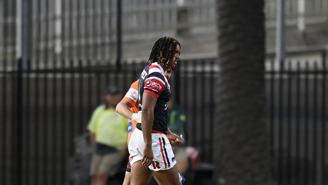 The Sea Eagles will be without Toff Sipley for the next three matches after he was suspended for an ugly crusher tackle on Dom Young that has ruled the Englishman out of the Roosters’ trip to Las Vegas. Picture: NRL Photos