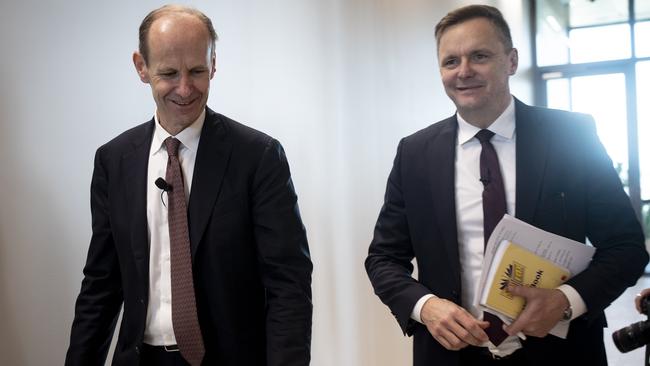 ANZ chief executive Shayne Elliott and Suncorp chief Steve Johnston. Picture: Arsineh Houspian