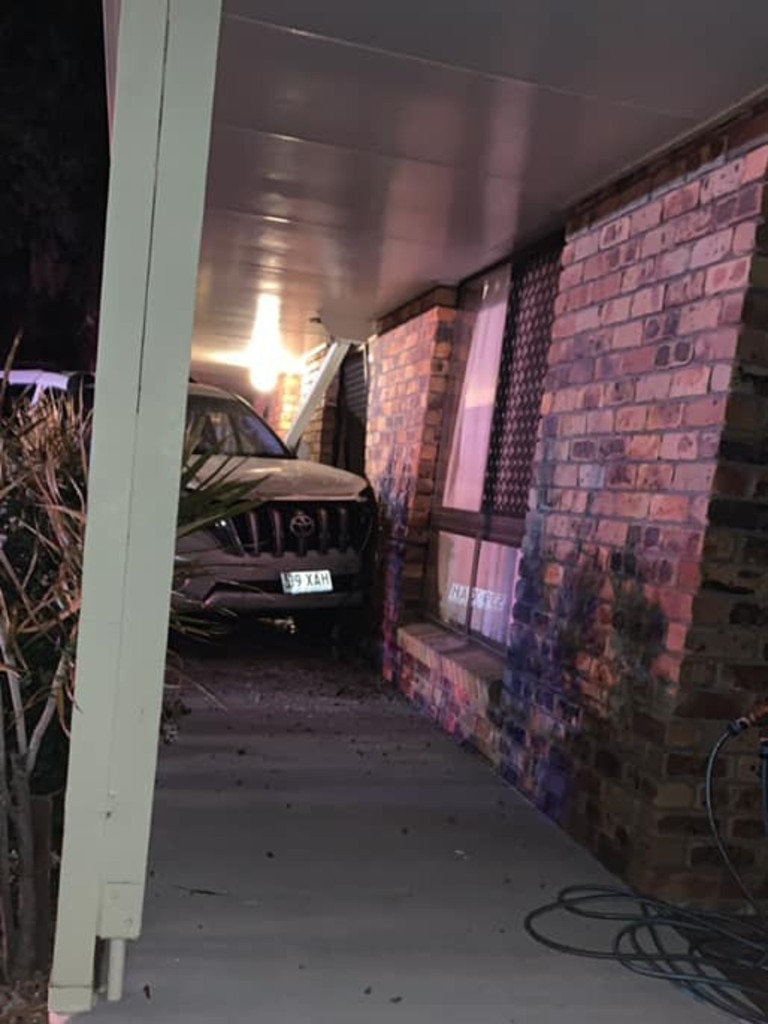 A police pursuit came to swift end when alleged thieves crashed s stolen 4WD into an Oakey home.