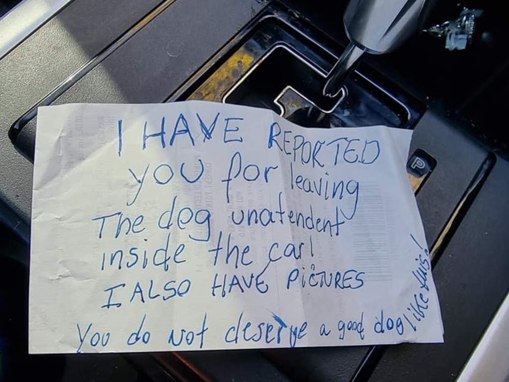 This was the note Ms Austine found attached to her car on Thursday. Picture: Supplied