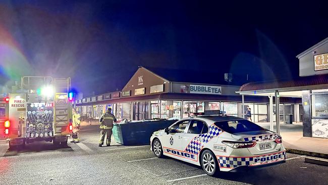 Police at the scene of an arson attack overnight at Grubbies Burgers &amp; Hawaiian BBQ at Redbank Plains.