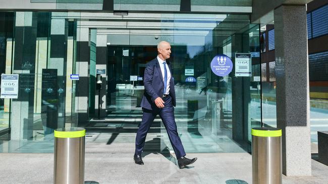 Former Channel 9 sports presenter Warren Tredrea leaves the Federal Court during a break in his unfair dismissal lawsuit. Picture: NCA NewsWire / Brenton Edwards