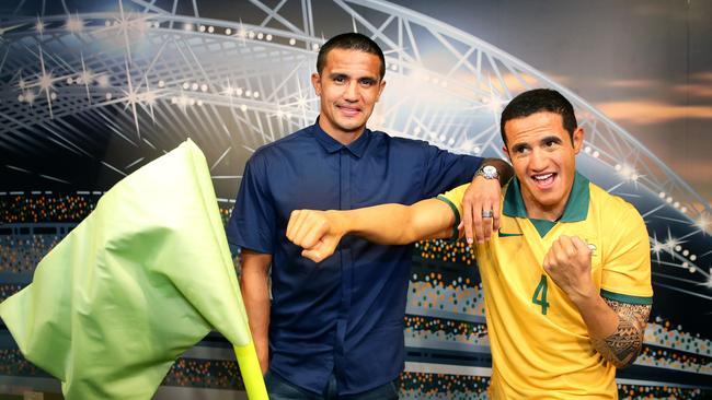 Tim Cahill unveils his wax figure at Madame Tussauds in Darling Harbour .Picture Gregg Porteous