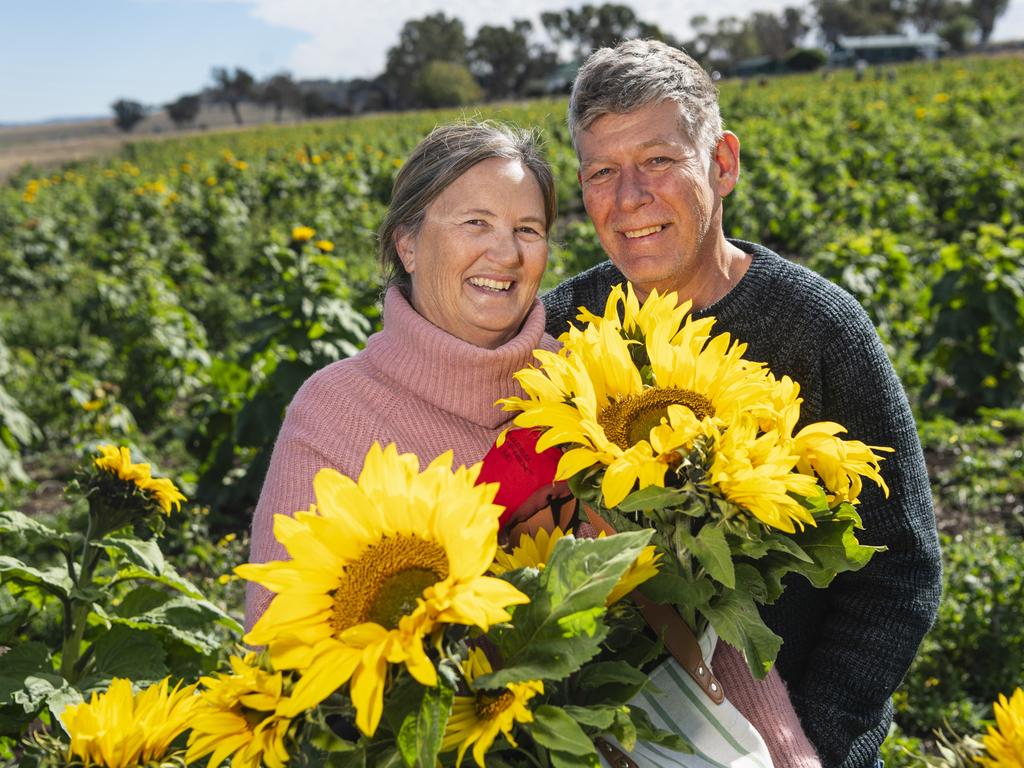 Karen and Phillip Toscano at Warraba Sunflowers, Saturday, June 22, 2024. Picture: Kevin Farmer