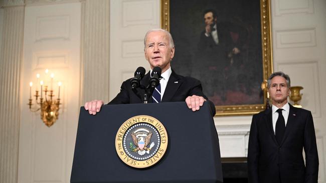 ‘Pure evil’: Joe Biden is flanked by Antony Blinken. Picture: AFP