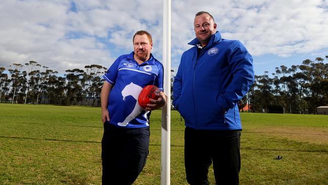 Ryan Hocking – President and Dwayne Nisbet – Football development manager are ready for the Smithfield Football Club to return to the Adelaide Footy League in 2022. Picture: Kelly Barnes