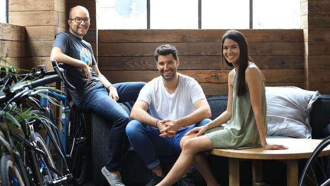 Canva co-founders Cameron Adams, Cliff Obrecht and Melanie Perkins.