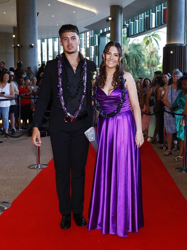 Ben Nomani and Stevie Sheahan arrive at the Trinity Bay High School formal evening, held at the Cairns Convention Centre. Picture: Brendan Radke