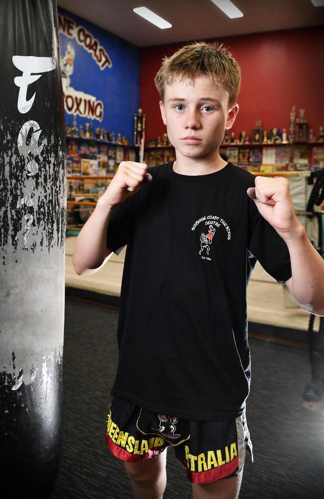 Fighter Josh Robson, 13, will be competing at the National Muay Thai Champs in March. Picture: Patrick Woods.