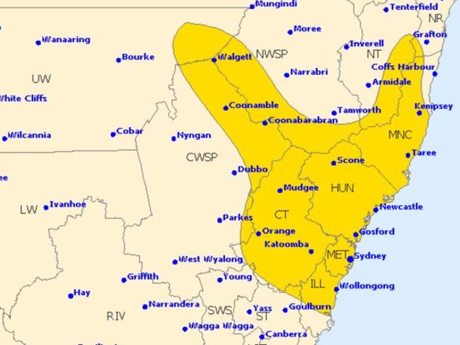 The Bureau of Meteorology forecast published at 3.30pm.