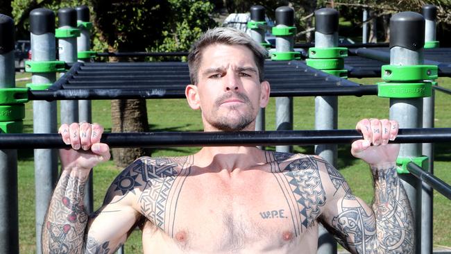 Days before Caine Eckstein attempted the Guinness World Record for One Hour Pull-Ups Live on The Today Show. Picture: Richard Gosling