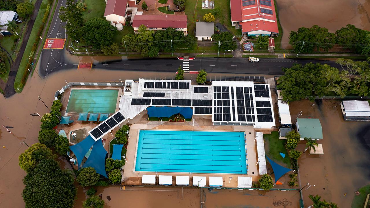 Queensland Police Services shows an aerial view of the flooded city of Maryborough along the over-flowing Mary river. Photo: AFP PHOTO / Queensland Police Services