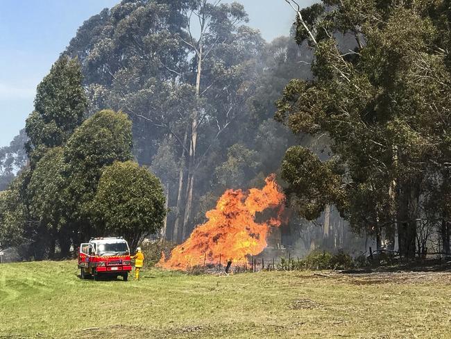 The Tasmania Fire Service attend a bushfire in Electrona. Picture: EDDIE SAFARIK