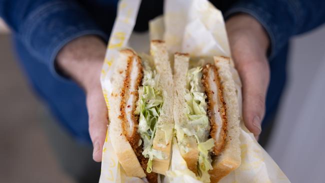 The chicken schnitty sanga. Picture: David Kelly