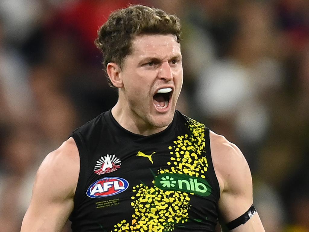 Jacob Hopper celebrates a goal in his first season as a Tiger. Picture: Quinn Rooney/Getty Images