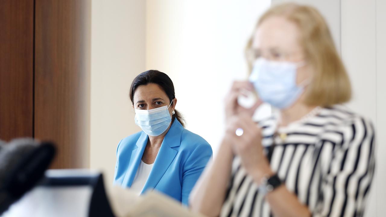 Premier Annastacia Palaszczuk and Chief Health Officer Jeannette Young during a press conference on COVID in January 2021. Picture: NCA NewsWire/Josh Woning